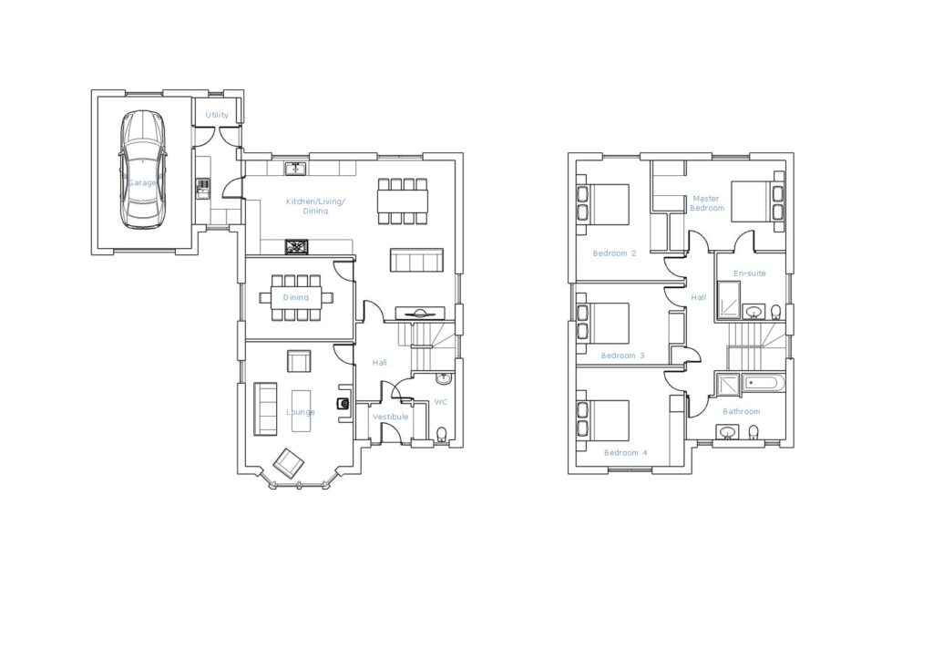 Floorplan with room labels of The Linhope 4 bedroom house for sale Village Meadows Lowick Northumberland
